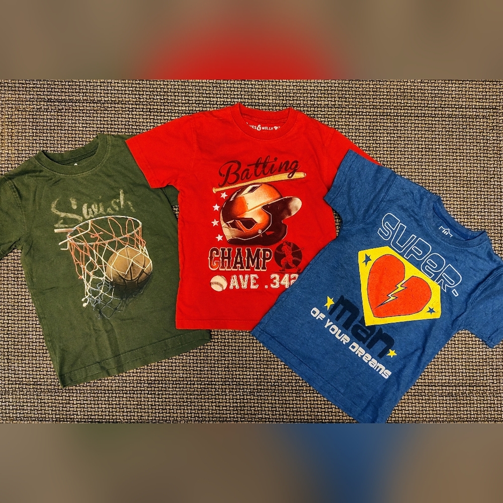 Wes & Willy 4/4T bundle of Kids Graphic T-Shirts - Red, Green, and Blue